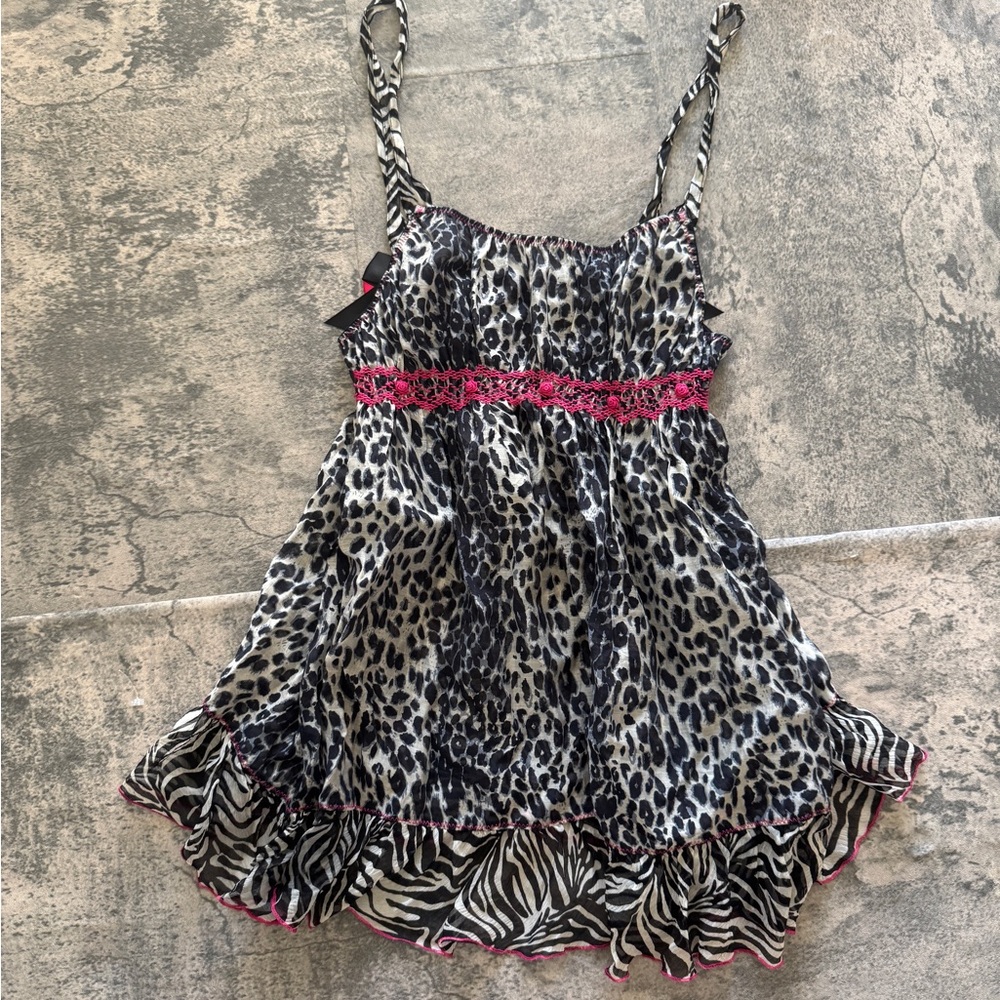 Rare Anna Sui x Victoria Secret Cheetah + Zebra Print Babydoll Dress Size Small - Picture 4 of 5